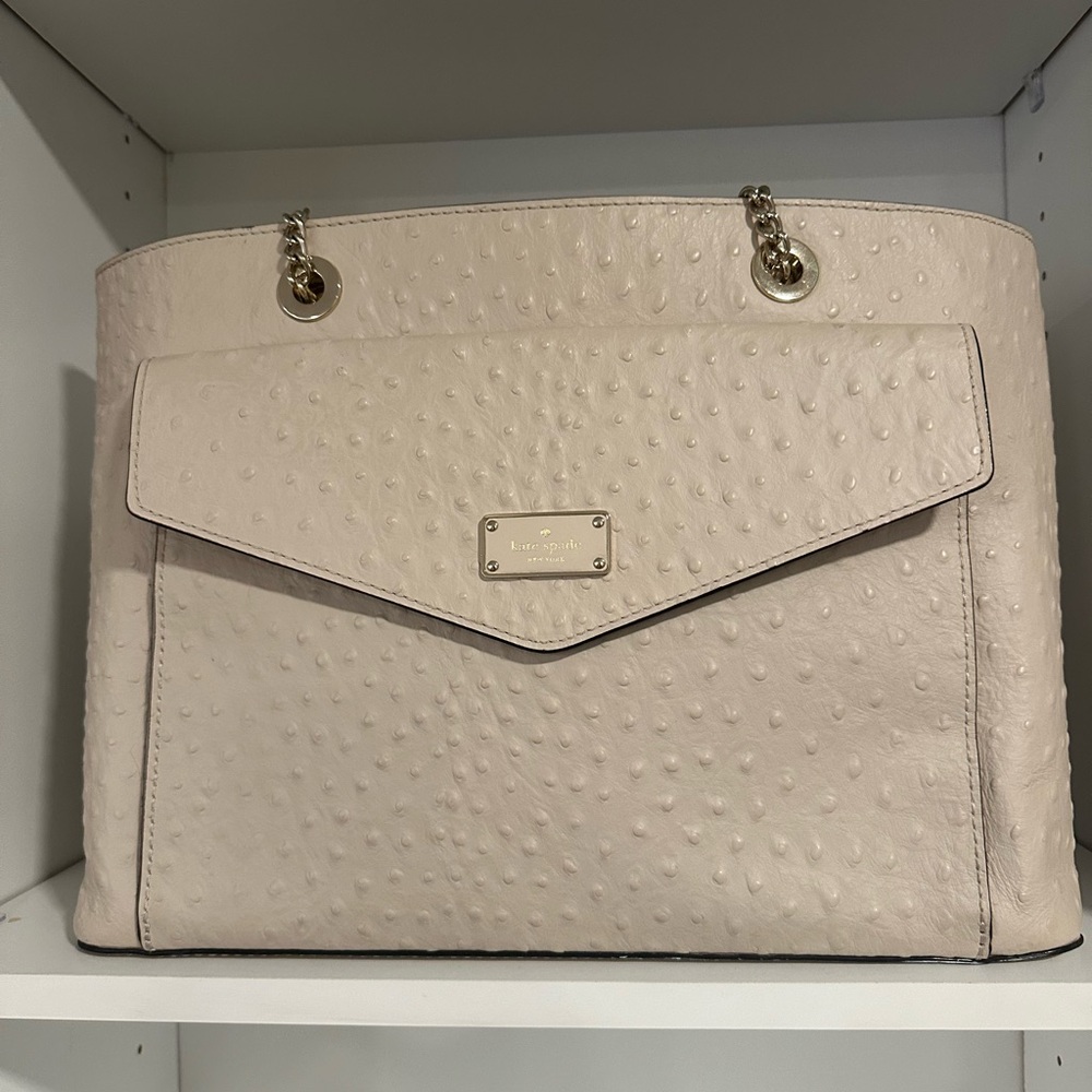 Kate Spade NEW Cream ostrich embossed leather bag
